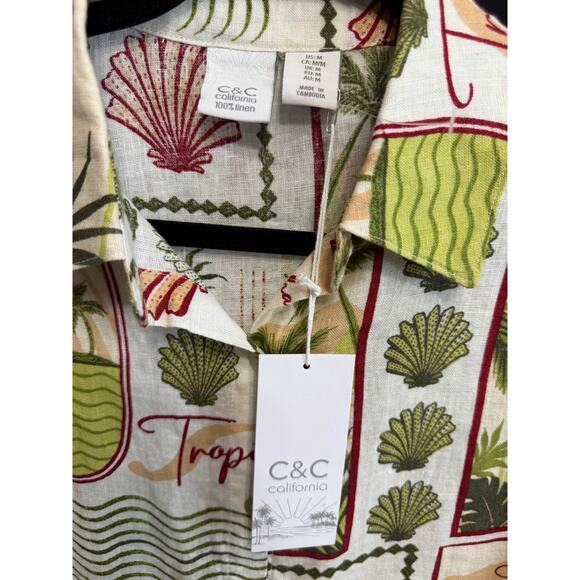 C&C California Linen Tropical Print Short Sleeve Shirt Women's M New - Picture 8 of 13